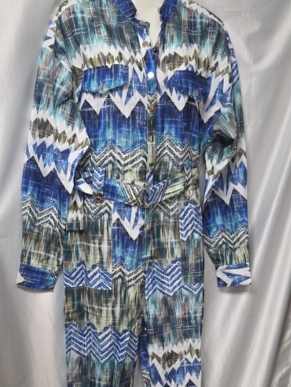 L'ATISTE Blue White Olive Patterned Jumpsuit